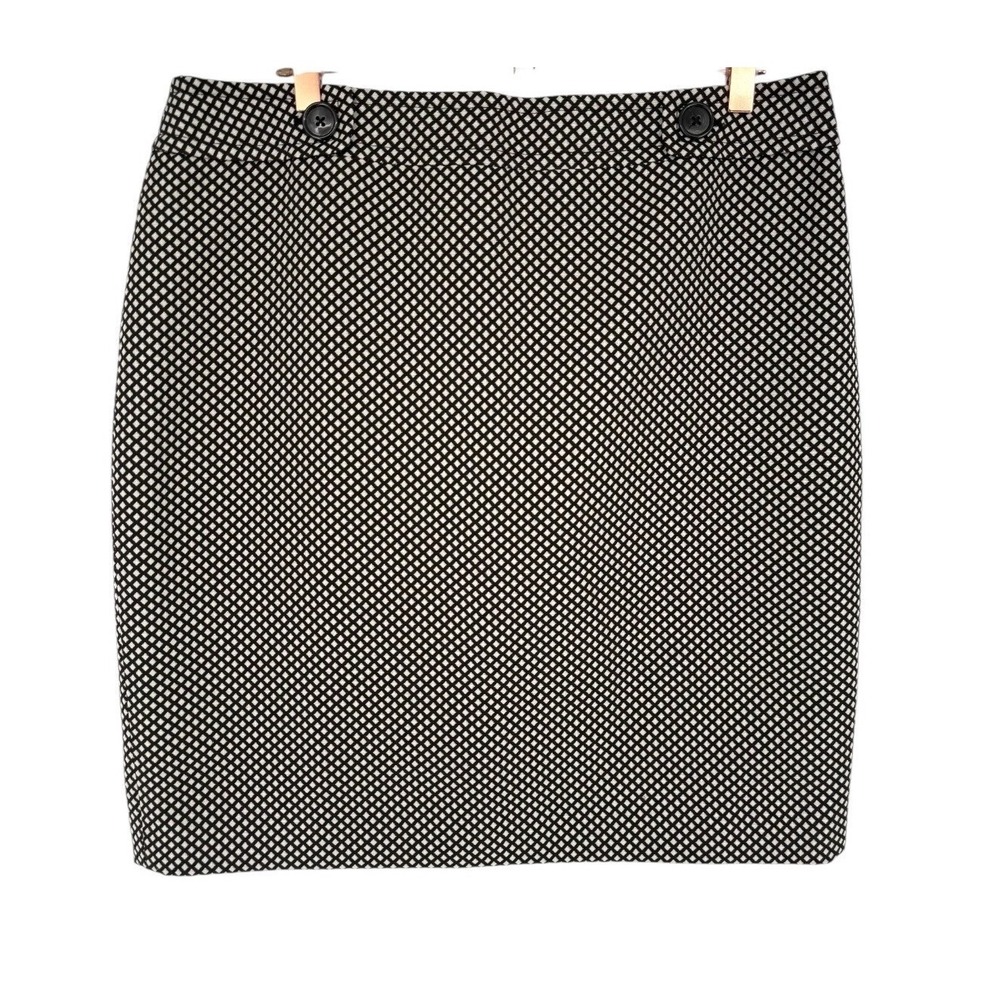 Ann Taylor Women's Black White Diamond Print Pencil Skirt Size 14 Career Office